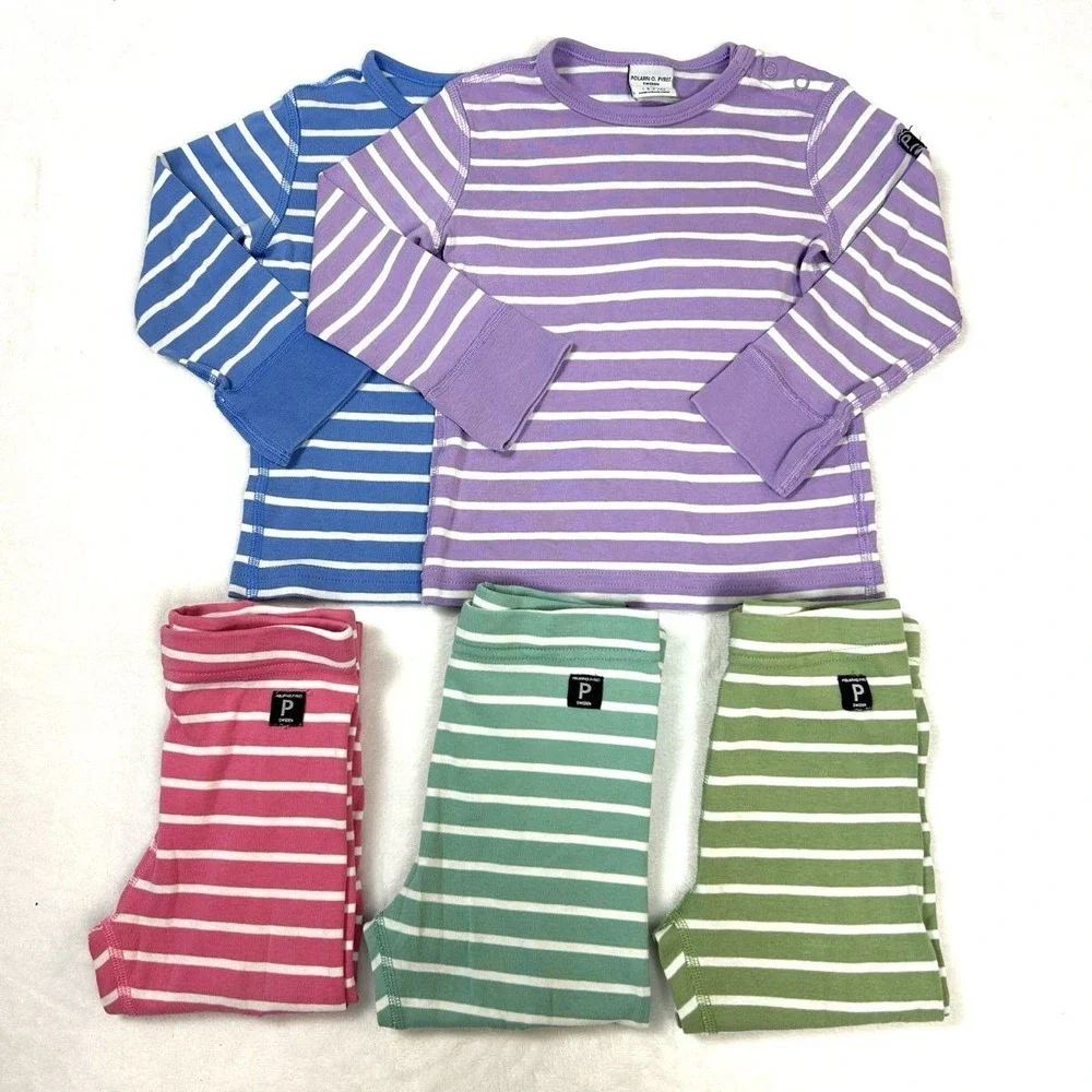Polarn O. Pyret Unisex Stripe Shirt Leggings Bundle Organic Cotton 5 Pc 1-2Y